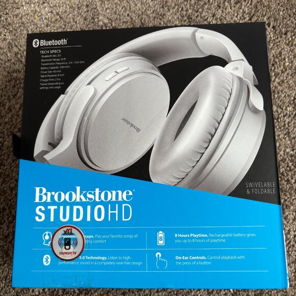 BROOKSTONE Studio HD Wireless Headphones Enhanced Audio Bluetooth/ Foldable 8Hr. - Picture 2 of 5